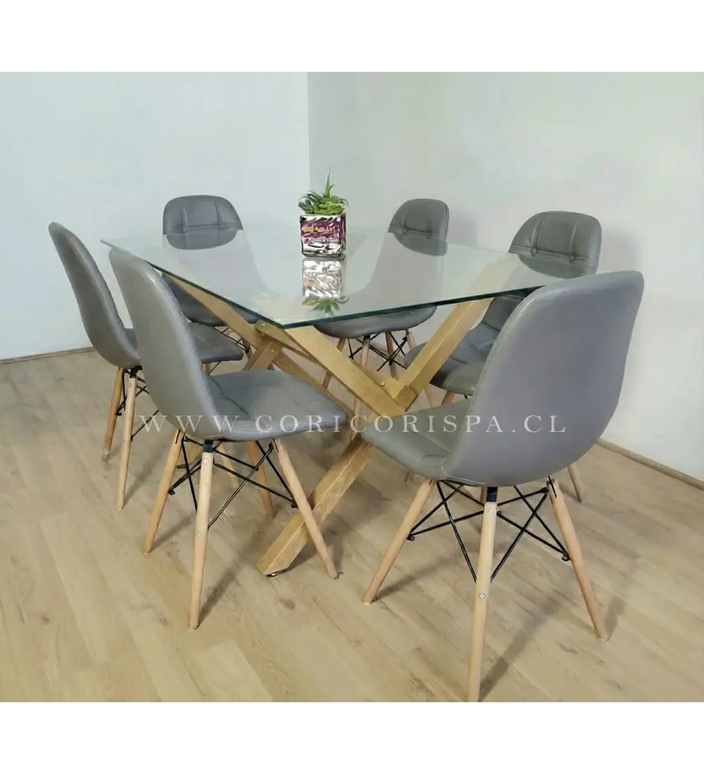 Comedor Medlock 140x90cm + 6 Sillas Capitonné Eames