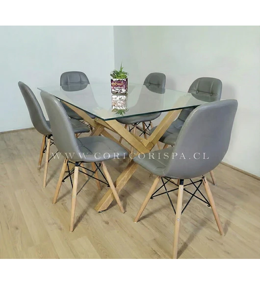 Comedor Medlock 140x90cm + 6 Sillas Capitonné Eames