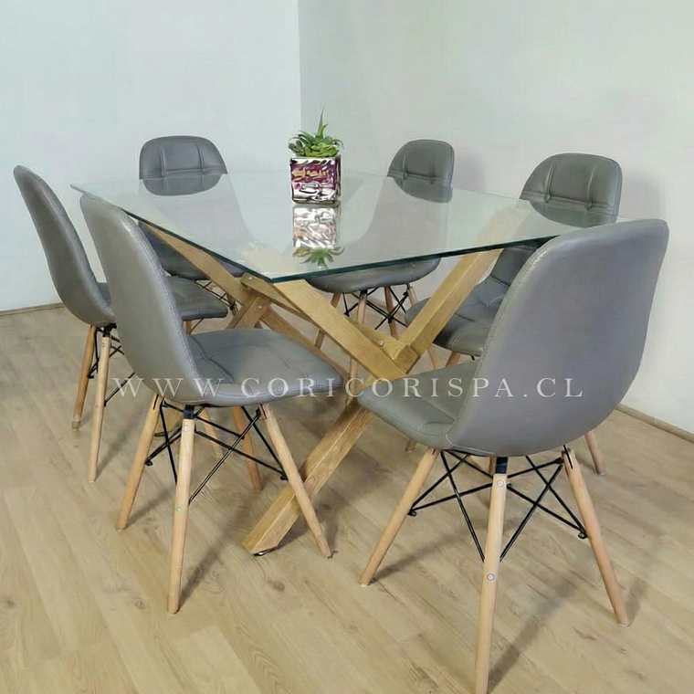 Comedor Medlock 140x90cm + 6 Sillas Capitonné Eames 1