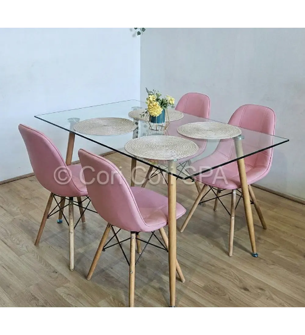 Comedor Rubi 120x80cms + 4 Sillas Eames Capitonne Ecocuero