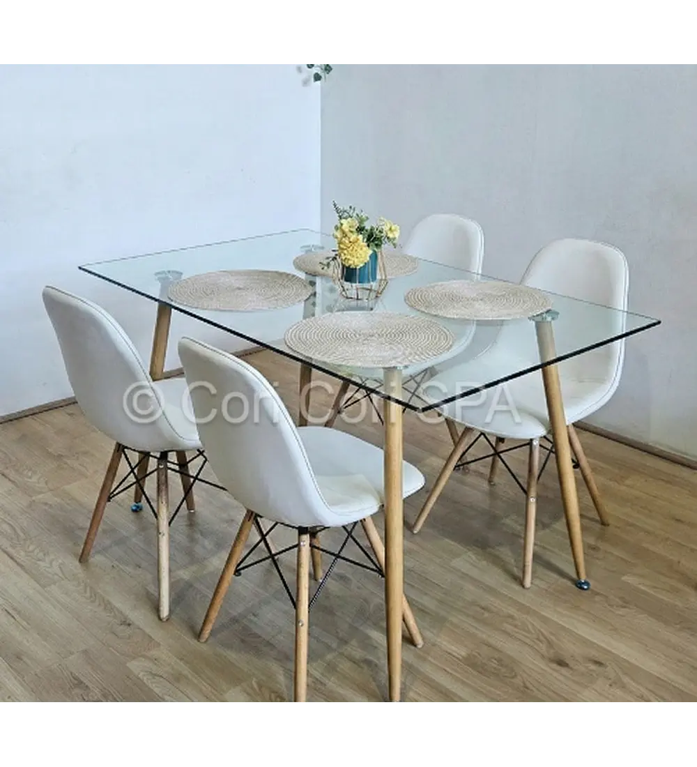 Comedor Rubi 120x80cms + 4 Sillas Eames Capitonne Ecocuero