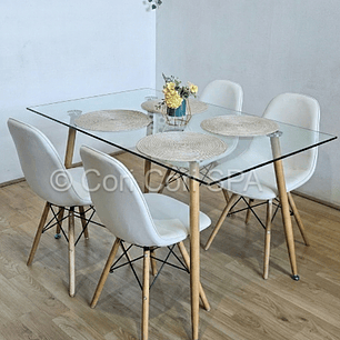 Comedor Rubi 120x80cms + 4 Sillas Eames Capitonne Ecocuero