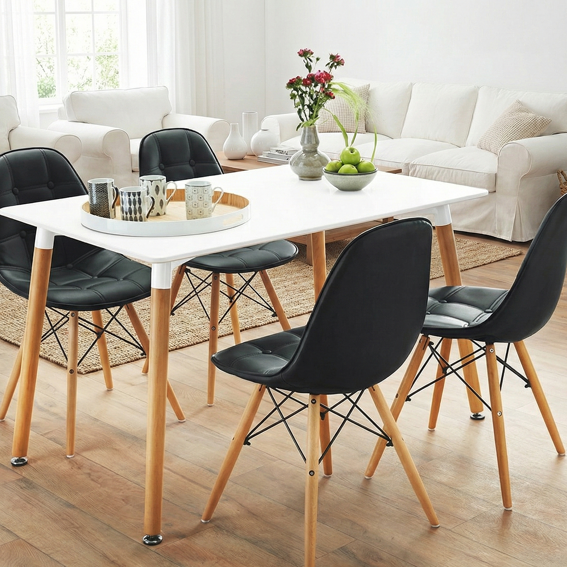 Comedor Mesa Rectangular Melamina 120 x 80 + 4 Sillas Eames Capitonne 5