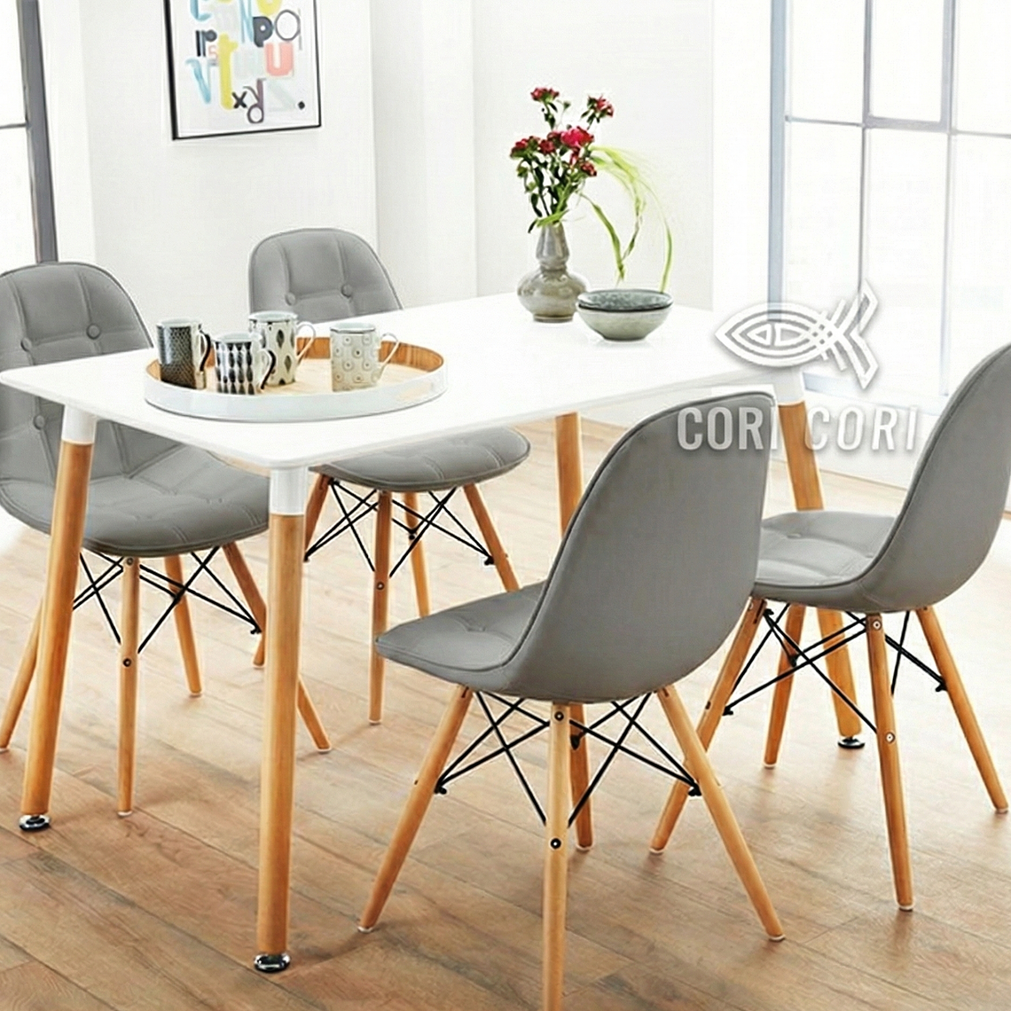 Comedor Mesa Rectangular Melamina 120 x 80 + 4 Sillas Eames Capitonne 3