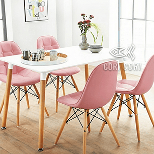 Comedor Mesa Rectangular Melamina 120 x 80 + 4 Sillas Eames Capitonne