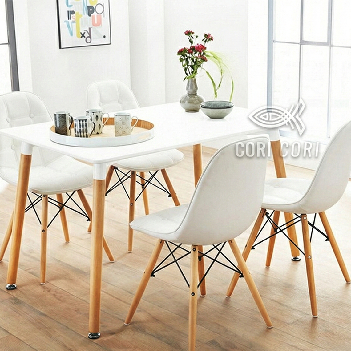 Comedor Mesa Rectangular Melamina 120 x 80 + 4 Sillas Eames Capitonne 4