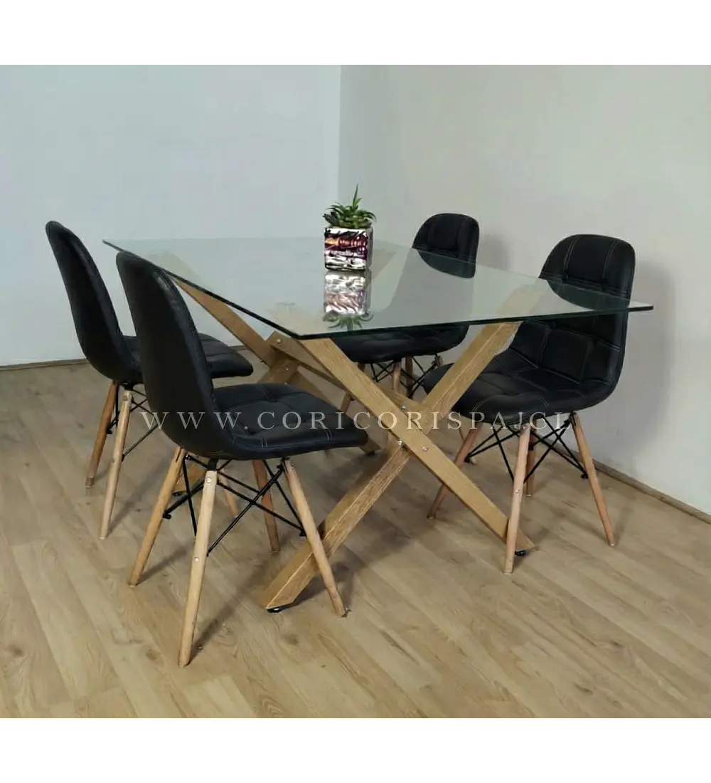 Comedor Medlock 140x90cm + 4 Sillas Capitonné Eames