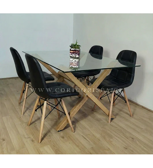 Comedor Medlock 140x90cm + 4 Sillas Capitonné Eames