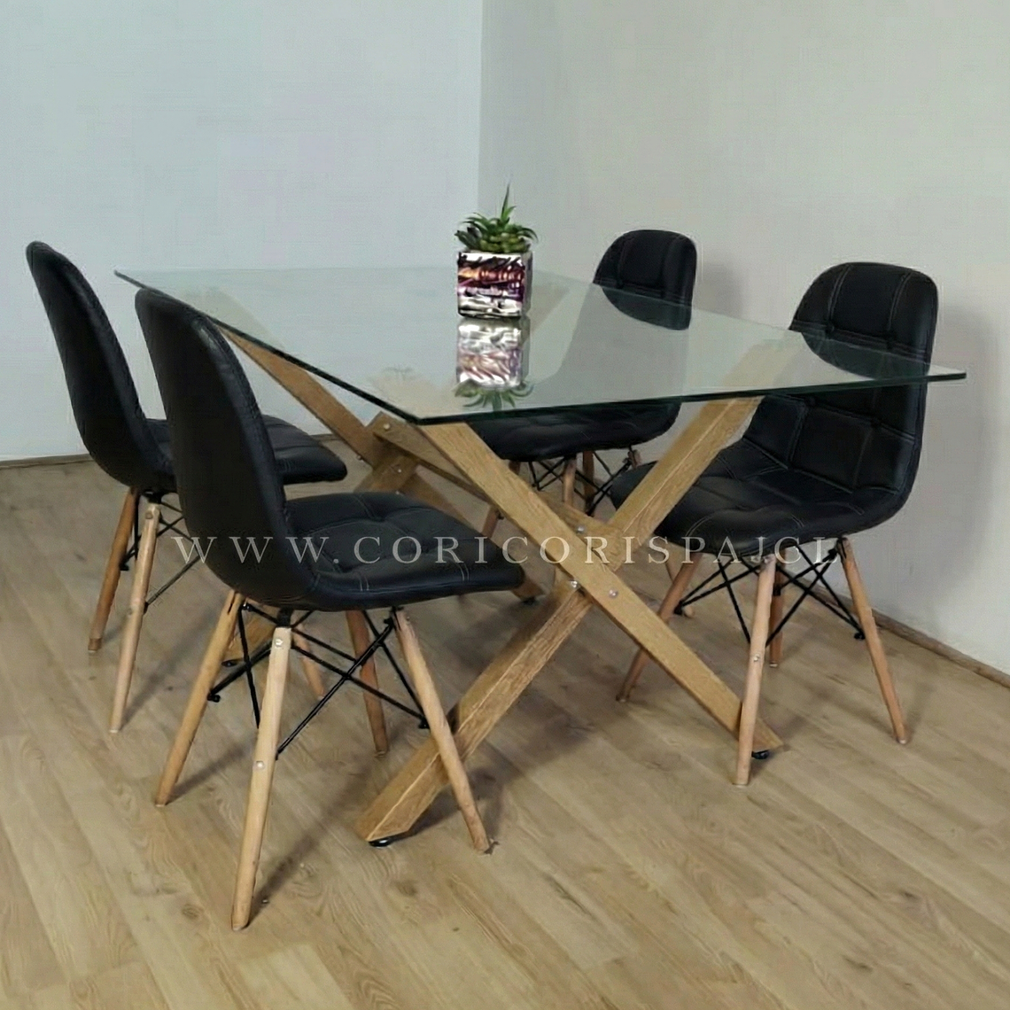 Comedor Medlock 140x90cm + 4 Sillas Capitonné Eames 1