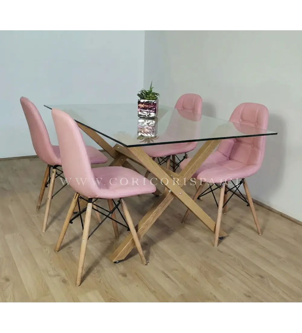 Comedor Medlock 140x90cm + 4 Sillas Capitonné Eames