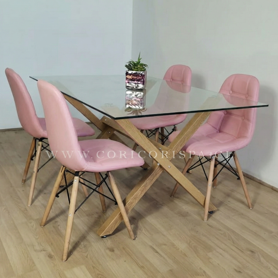 Comedor Medlock 140x90cm + 4 Sillas Capitonné Eames 3