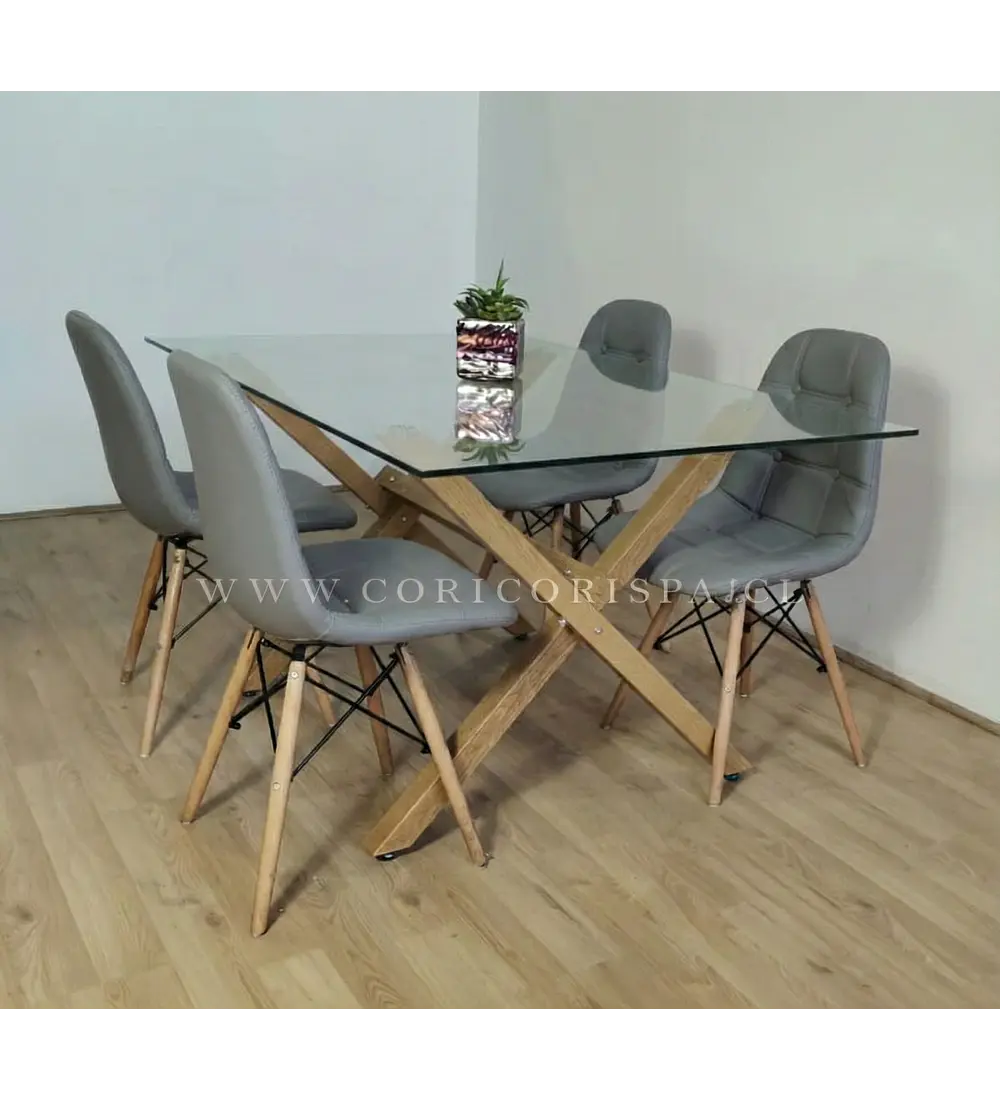 Comedor Medlock 140x90cm + 4 Sillas Capitonné Eames