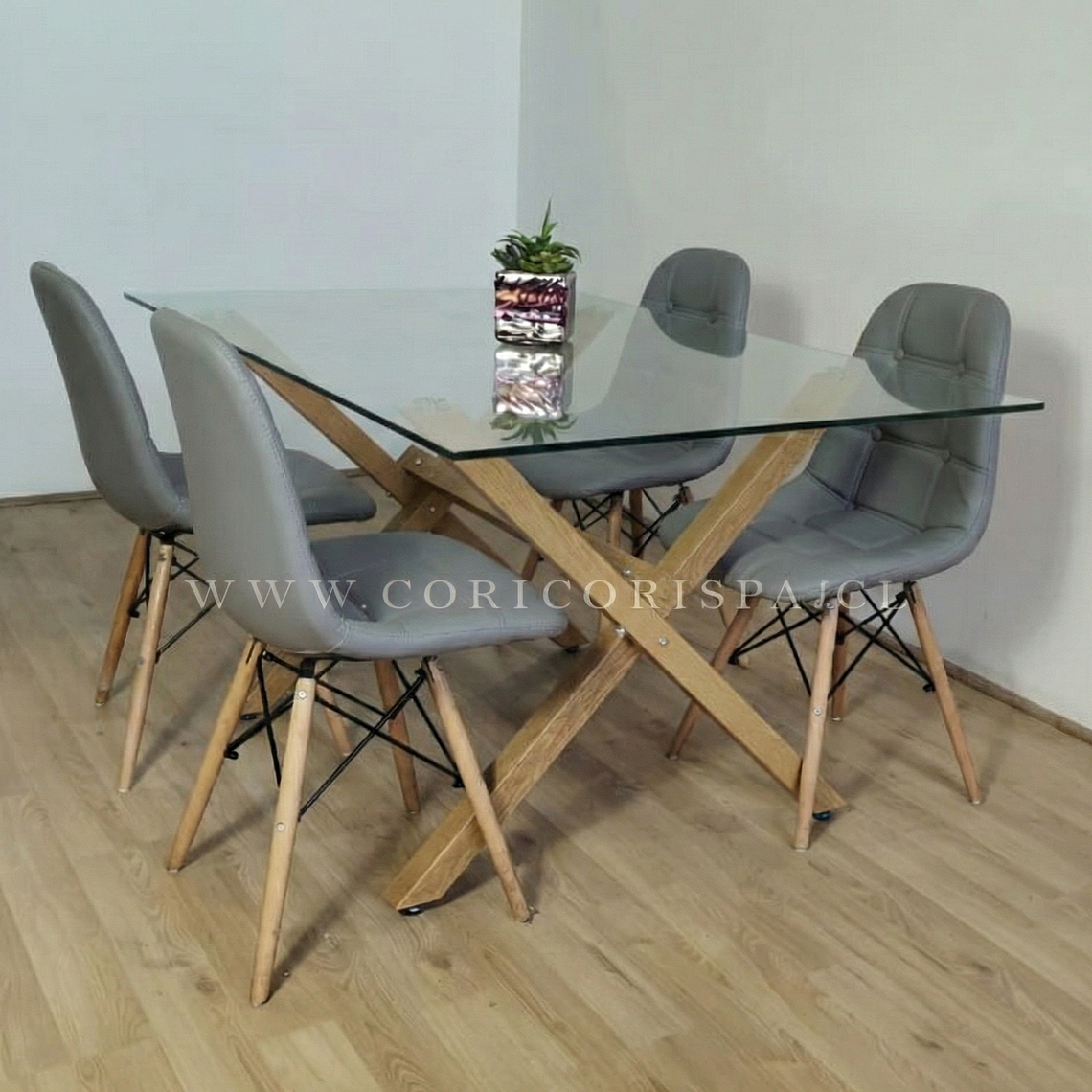 Comedor Medlock 140x90cm + 4 Sillas Capitonné Eames 4