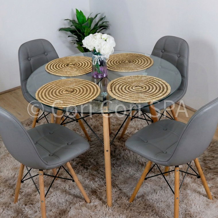 Comedor Eames Vidrio 80cms + 4 Sillas Capitonne Eames Ecocuero 3