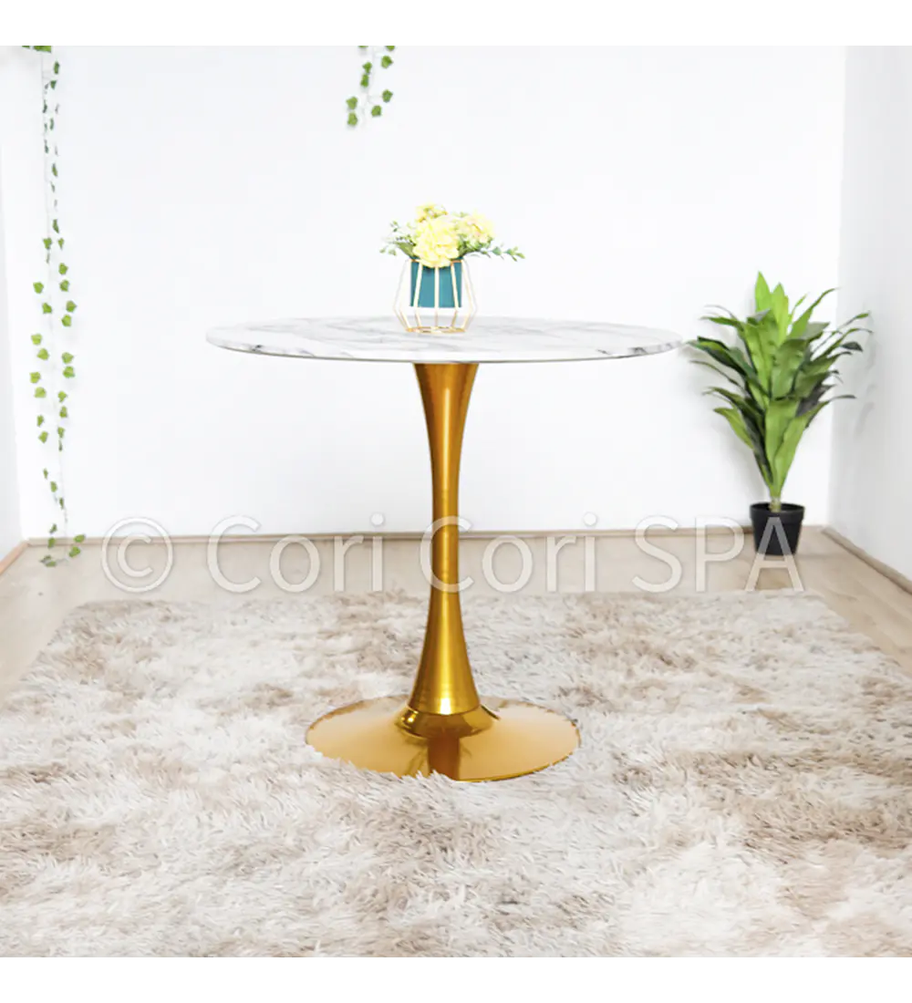 Comedor Mesa Tulip Gold 100cms + 4 Sillas Beetle