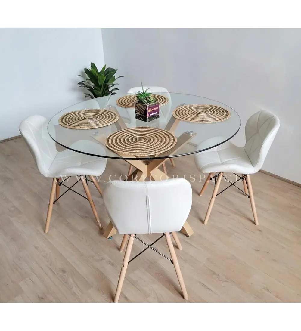 Comedor Warwick 100cms + 4 Sillas Mariposa Eames Ecocuero