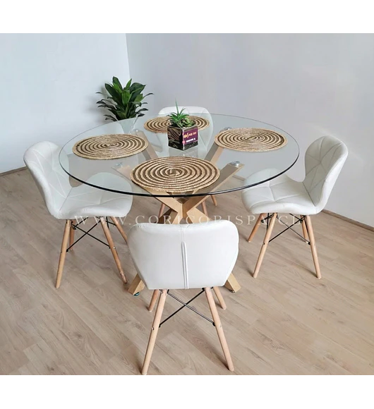 Comedor Warwick 100cms + 4 Sillas Mariposa Eames Ecocuero