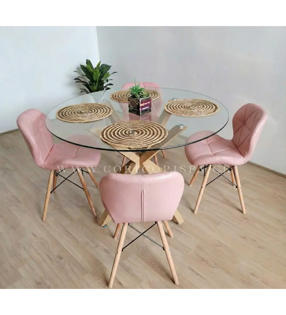 Comedor Warwick 100cms + 4 Sillas Mariposa Eames Ecocuero