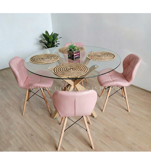Comedor Warwick 120cms + 4 Sillas Mariposa Ecocuero