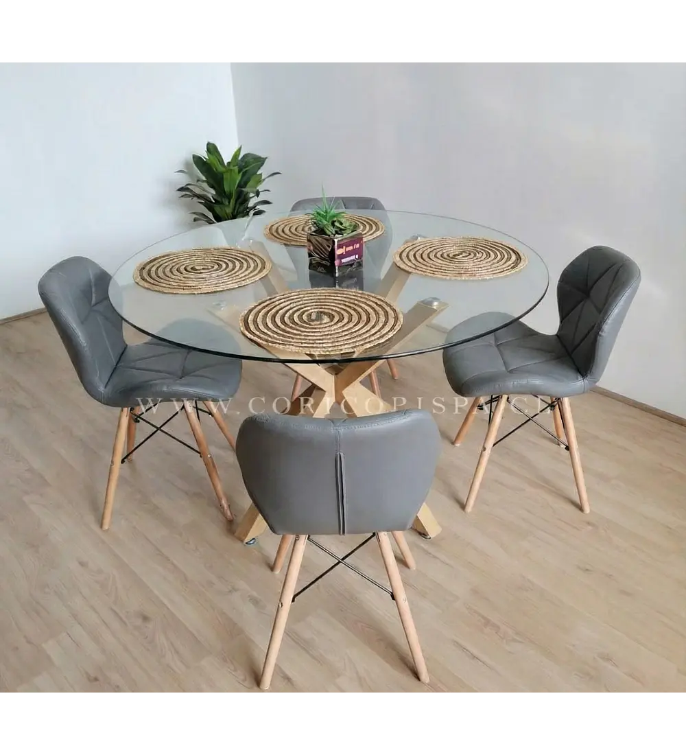 Comedor Warwick 120cms + 4 Sillas Mariposa Ecocuero