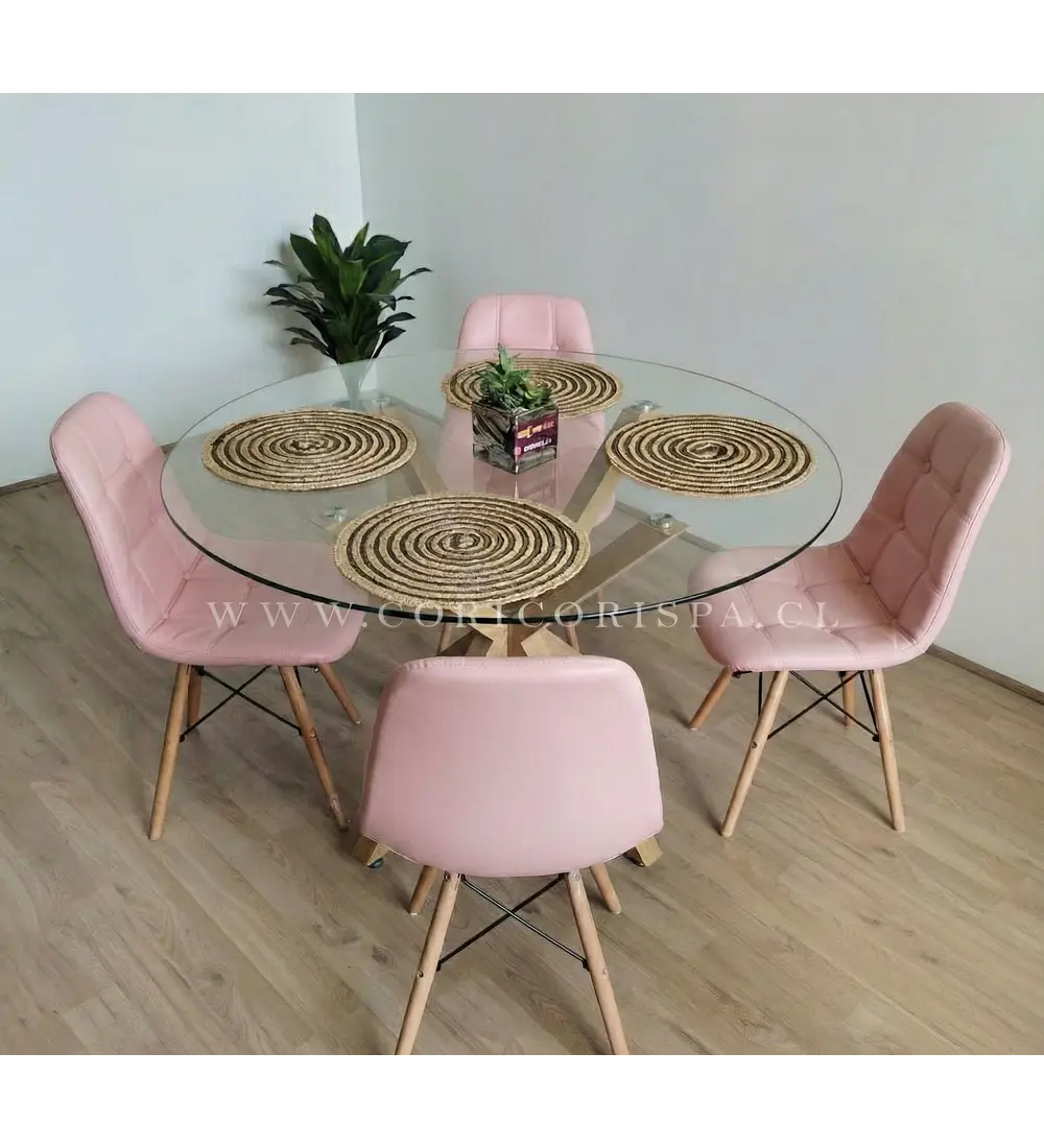 Comedor Warwick 100cms + 4 Sillas Capitonne Eames Ecocuero