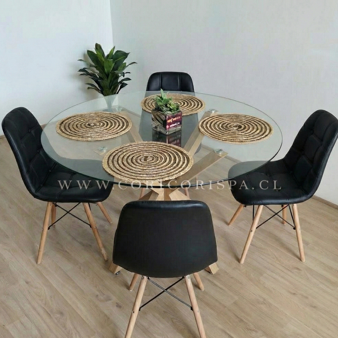 Comedor Warwick 100cms + 4 Sillas Capitonne Eames Ecocuero 2