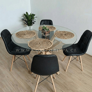 Comedor Warwick 100cms + 4 Sillas Capitonne Eames Ecocuero