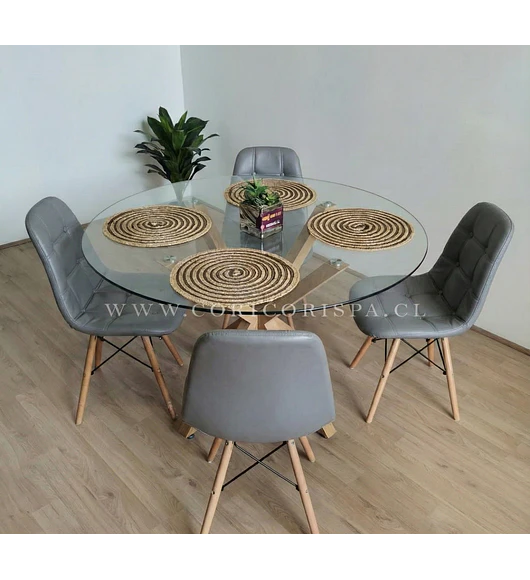 Comedor Warwick 100cms + 4 Sillas Capitonne Eames Ecocuero