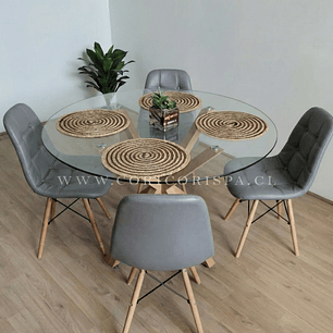 Comedor Warwick 100cms + 4 Sillas Capitonne Eames Ecocuero