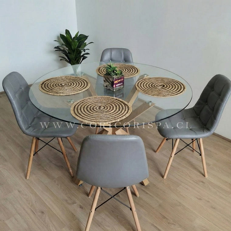 Comedor Warwick 100cms + 4 Sillas Capitonne Eames Ecocuero 1