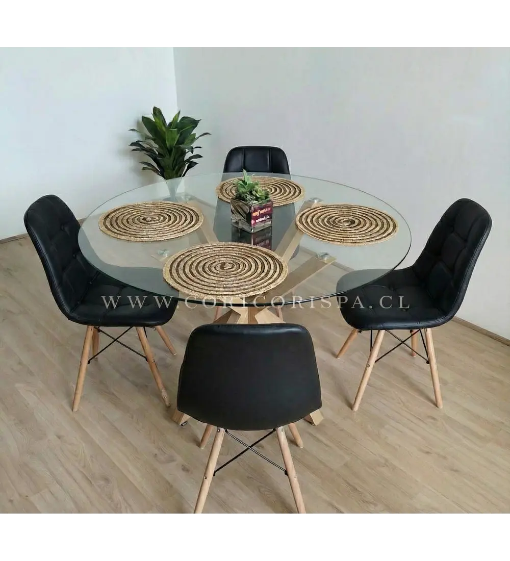 Comedor Warwick 120cms + 4 Sillas Capitonne Eames Ecocuero