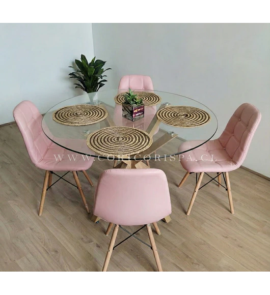 Comedor Warwick 120cms + 4 Sillas Capitonne Eames Ecocuero