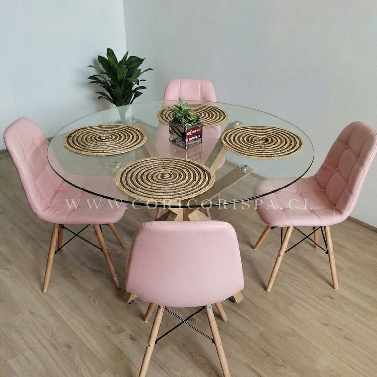 Comedor Warwick 120cms + 4 Sillas Capitonne Eames Ecocuero 1
