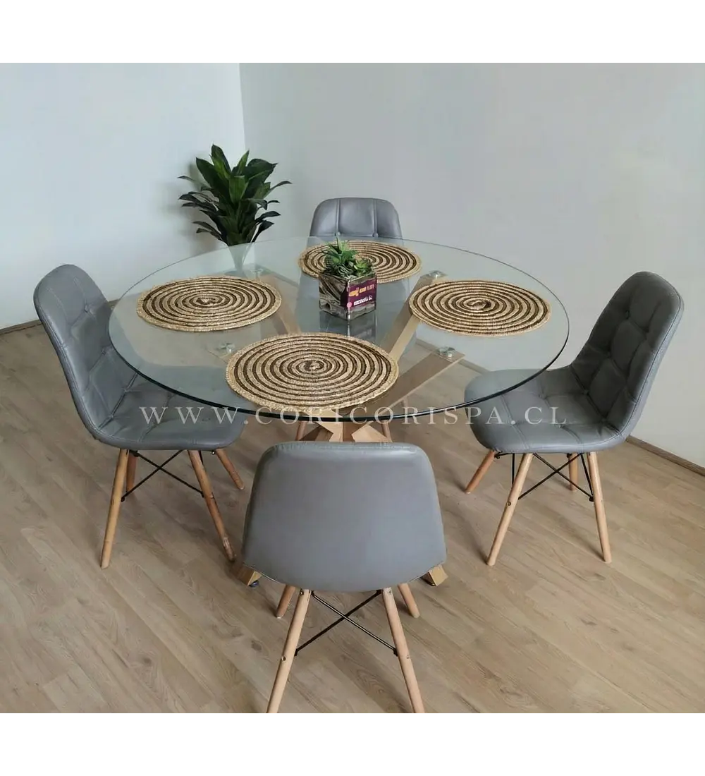 Comedor Warwick 120cms + 4 Sillas Capitonne Eames Ecocuero