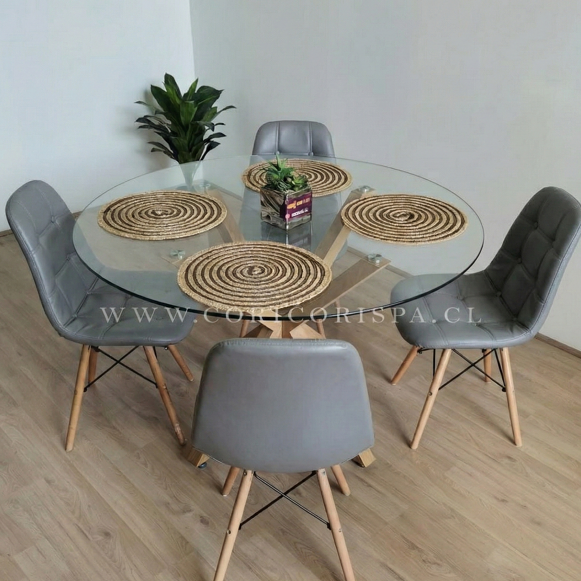 Comedor Warwick 120cms + 4 Sillas Capitonne Eames Ecocuero 5