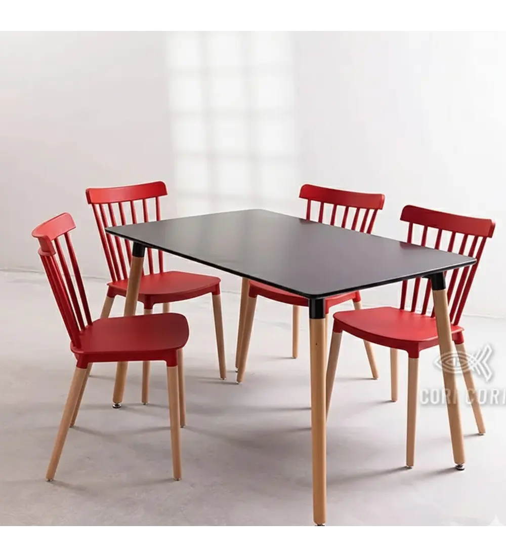 Comedor Mesa Rectangular Melamina 120 x 80 + 4 Sillas Windsor 