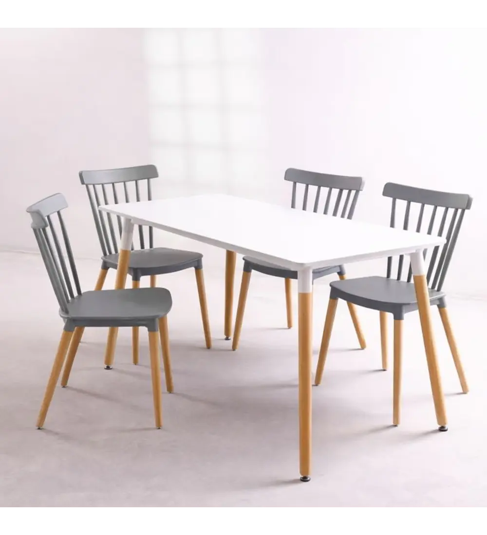Comedor Mesa Rectangular Melamina 120 x 80 + 4 Sillas Windsor 