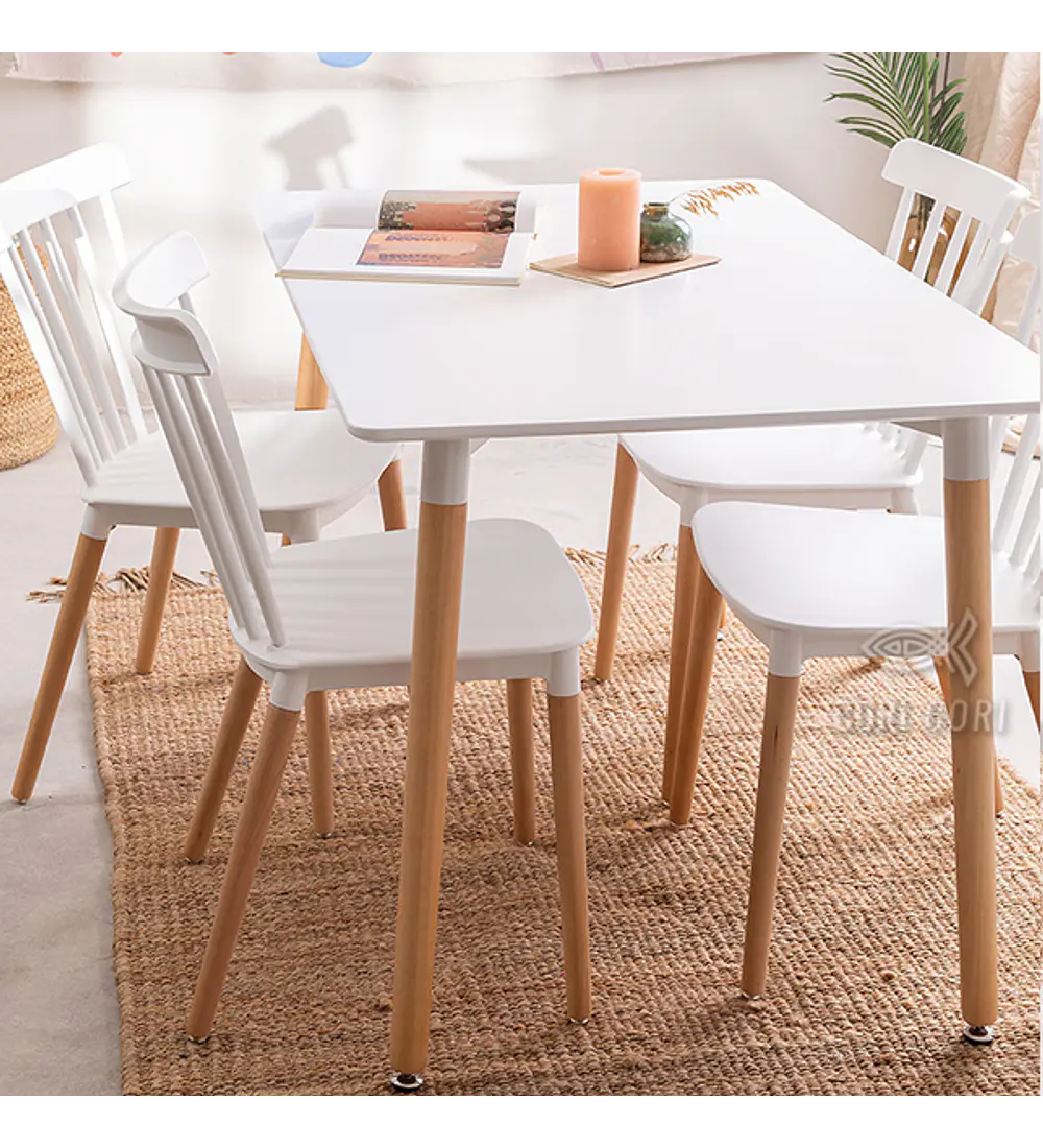 Comedor Mesa Rectangular Melamina 130x80cm + 4 Sillas Windsor 
