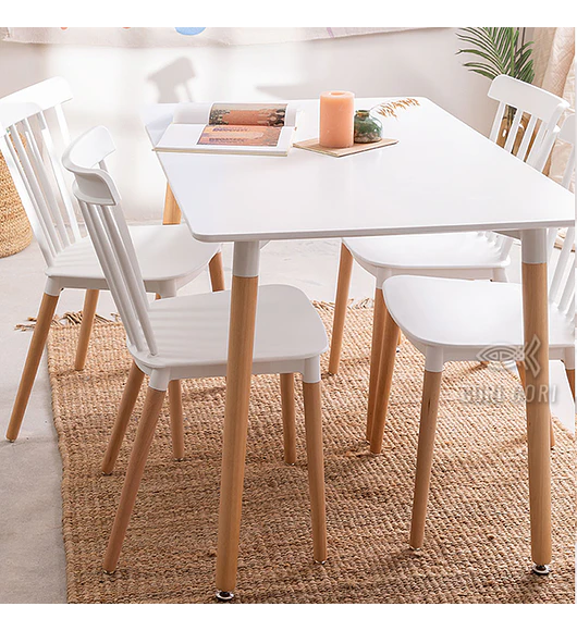 Comedor Mesa Rectangular Melamina 130x80cm + 4 Sillas Windsor 