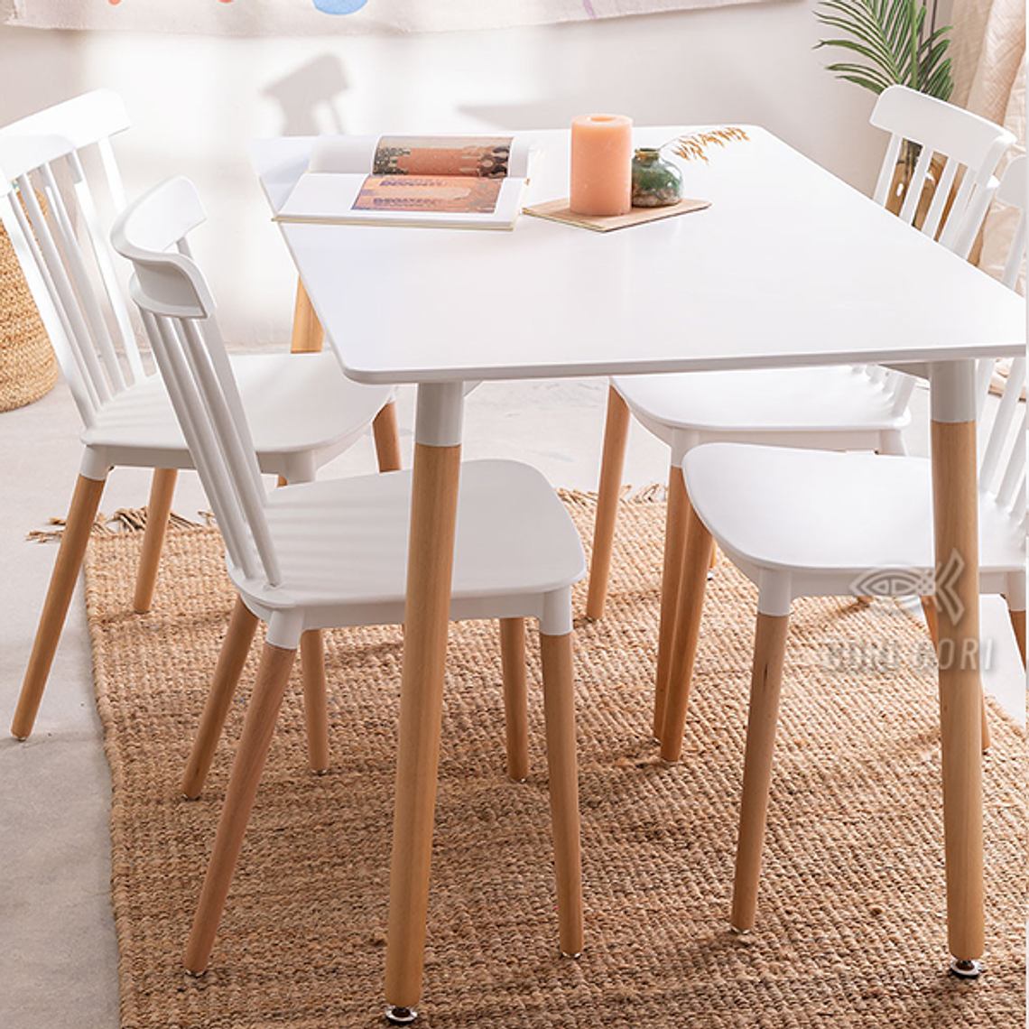 Comedor Mesa Rectangular Melamina 130x80cm + 4 Sillas Windsor  1