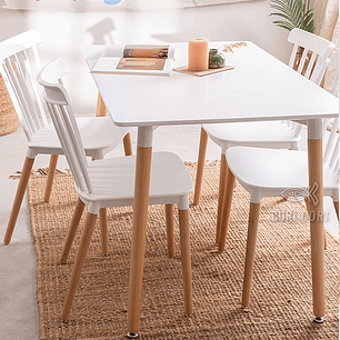 Comedor Mesa Rectangular Melamina 130x80cm + 4 Sillas Windsor 