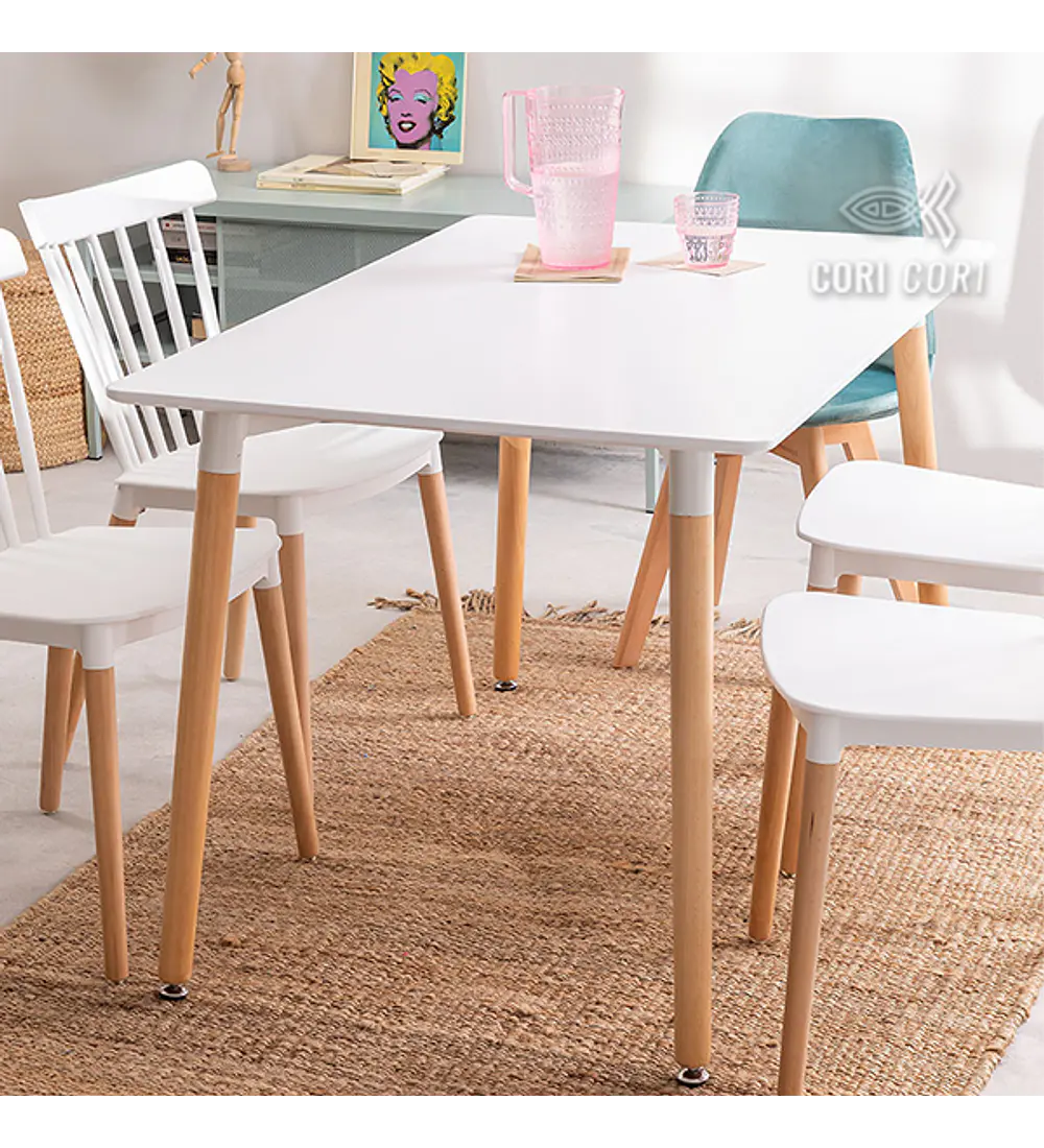 Comedor Mesa Rectangular Melamina 130x80cm + 4 Sillas Windsor 