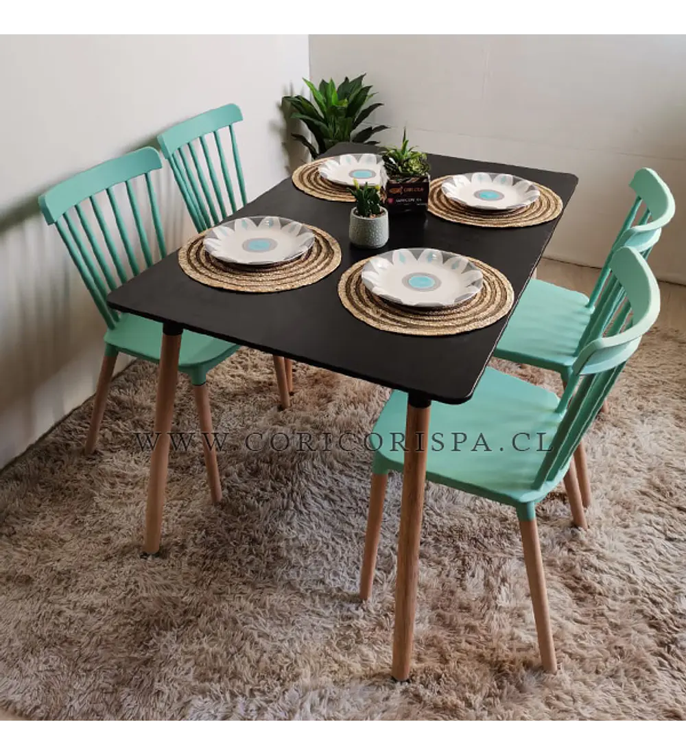 Comedor Mesa Rectangular Melamina 130x80cm + 4 Sillas Windsor 