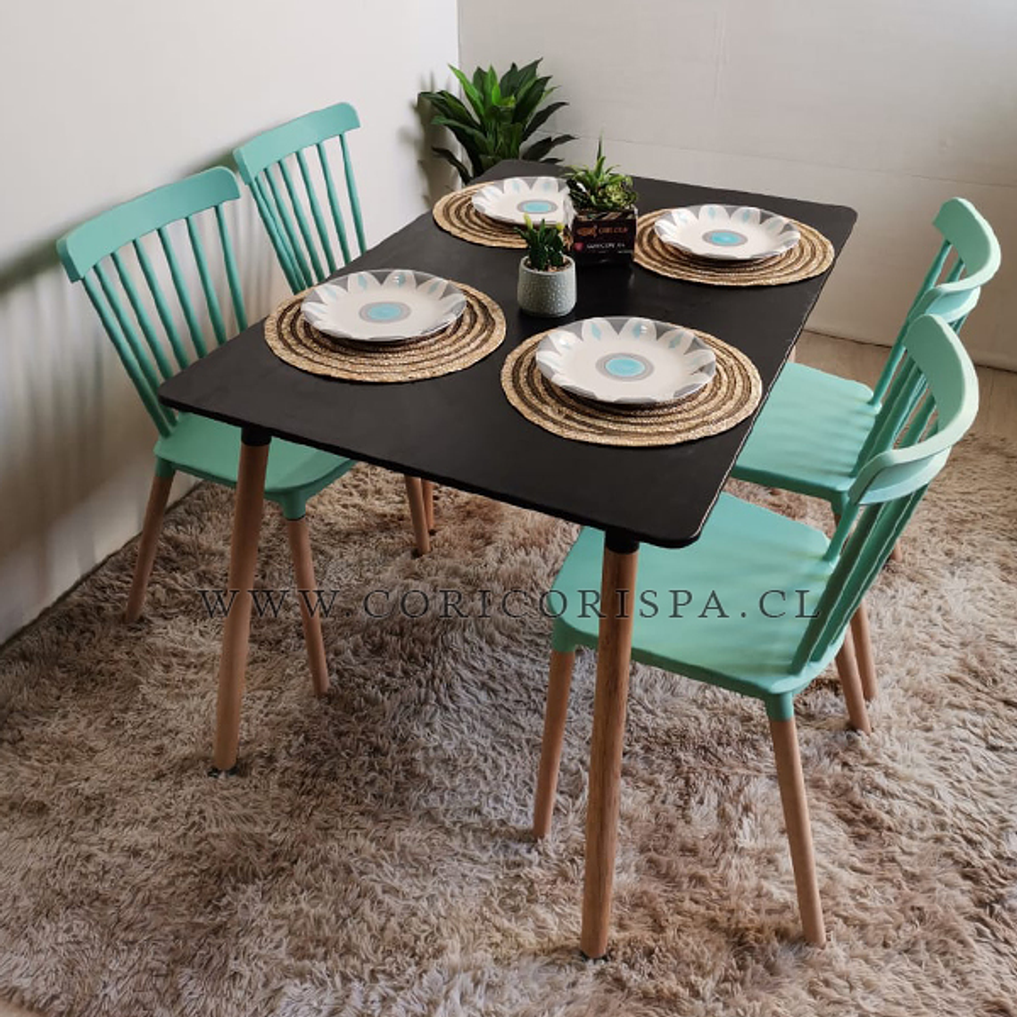 Comedor Mesa Rectangular Melamina 130x80cm + 4 Sillas Windsor  5