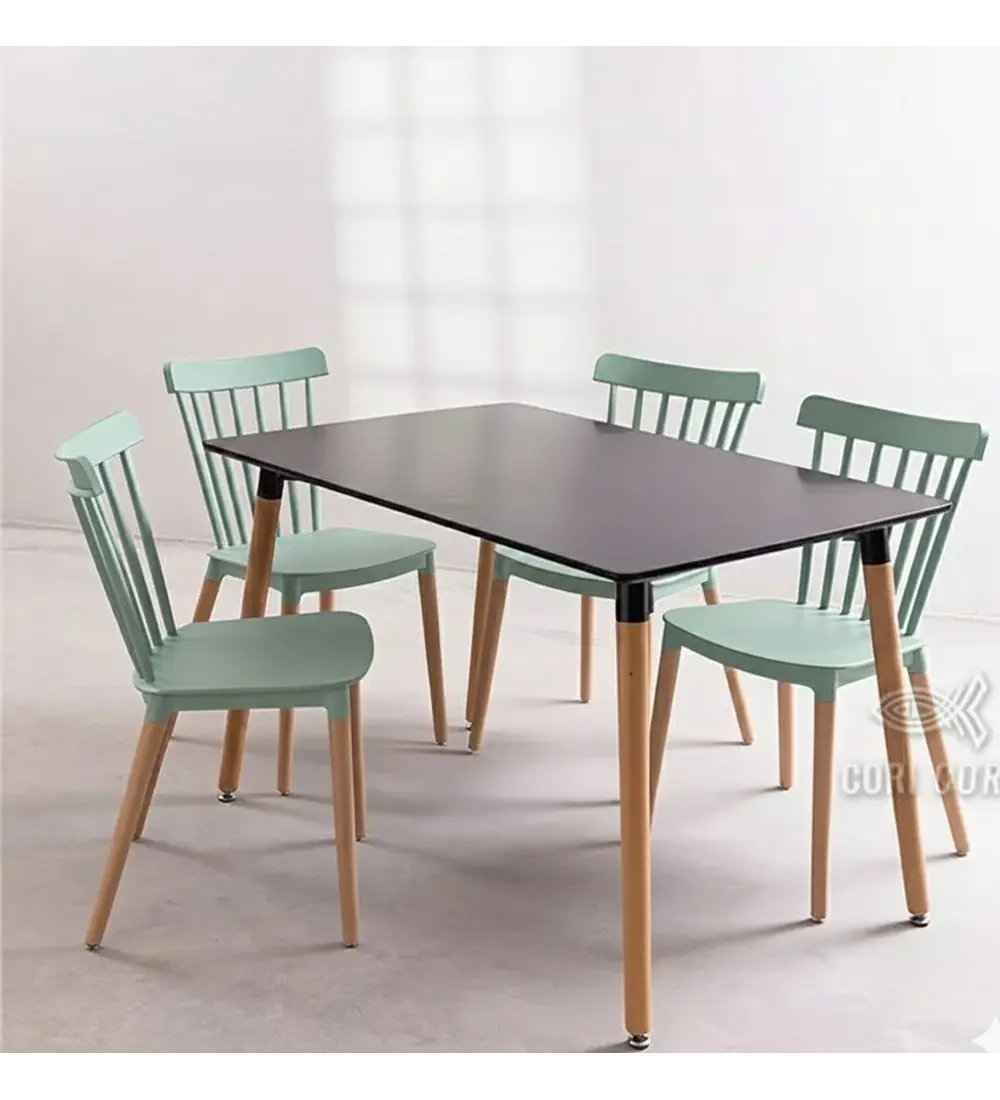 Comedor Mesa Rectangular Melamina 130x80cm + 4 Sillas Windsor 
