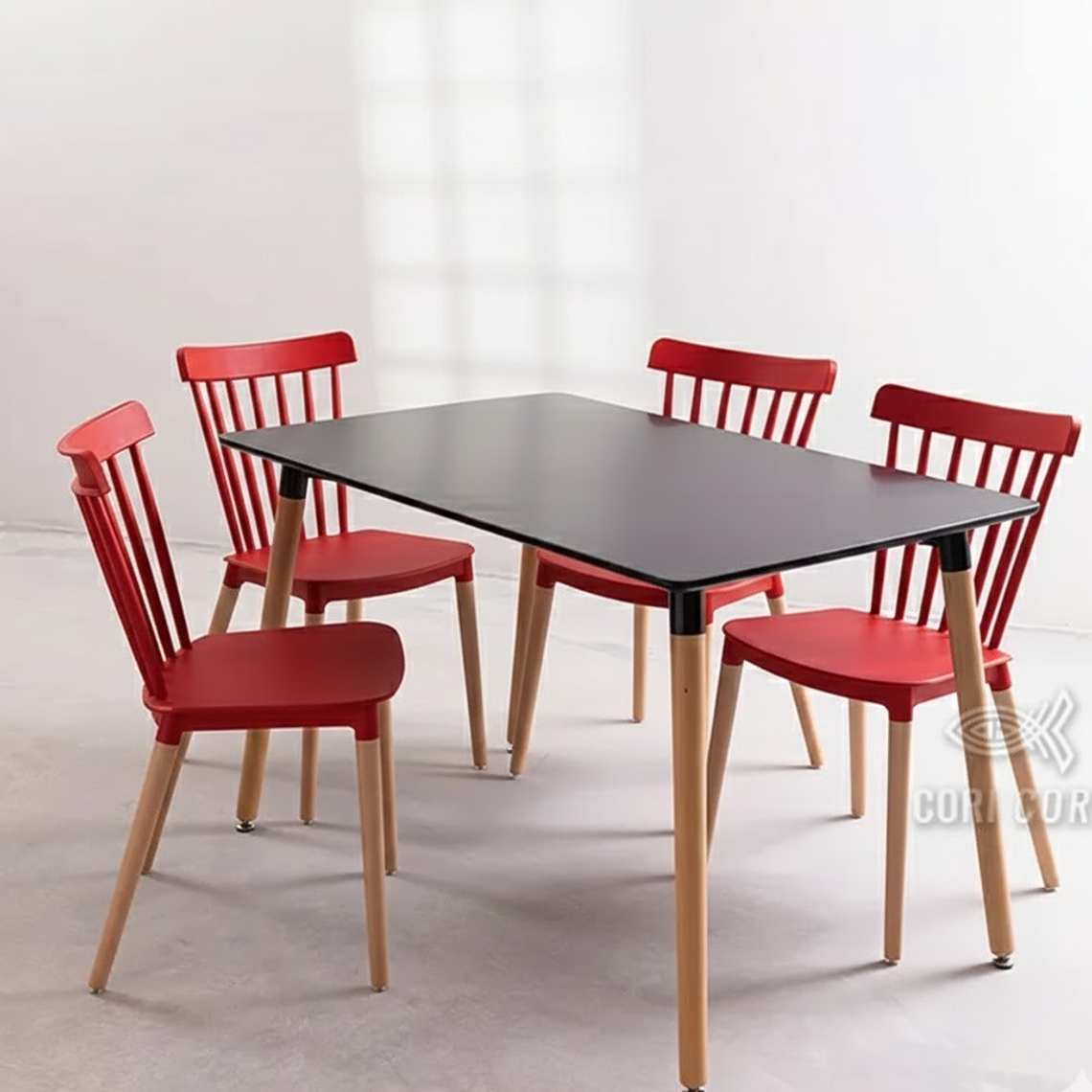 Comedor Mesa Rectangular Melamina 130x80cm + 4 Sillas Windsor  11