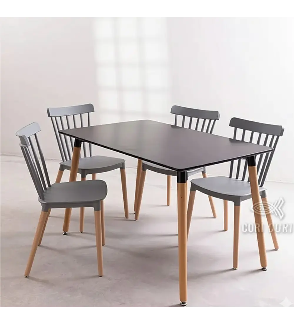 Comedor Mesa Rectangular Melamina 130x80cm + 4 Sillas Windsor 