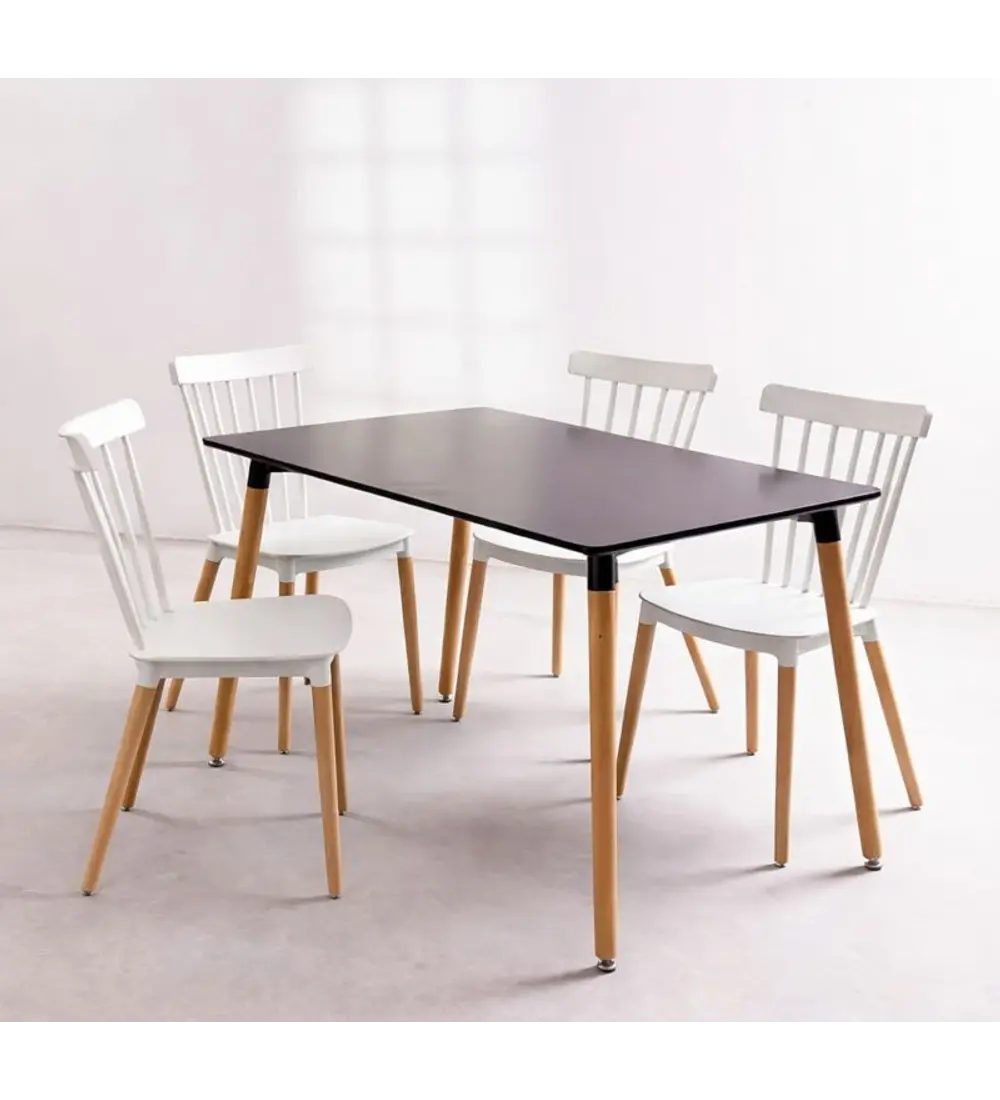 Comedor Mesa Rectangular Melamina 130x80cm + 4 Sillas Windsor 