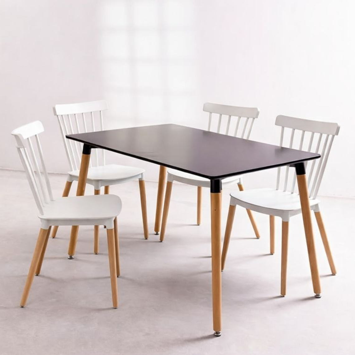 Comedor Mesa Rectangular Melamina 130x80cm + 4 Sillas Windsor  3