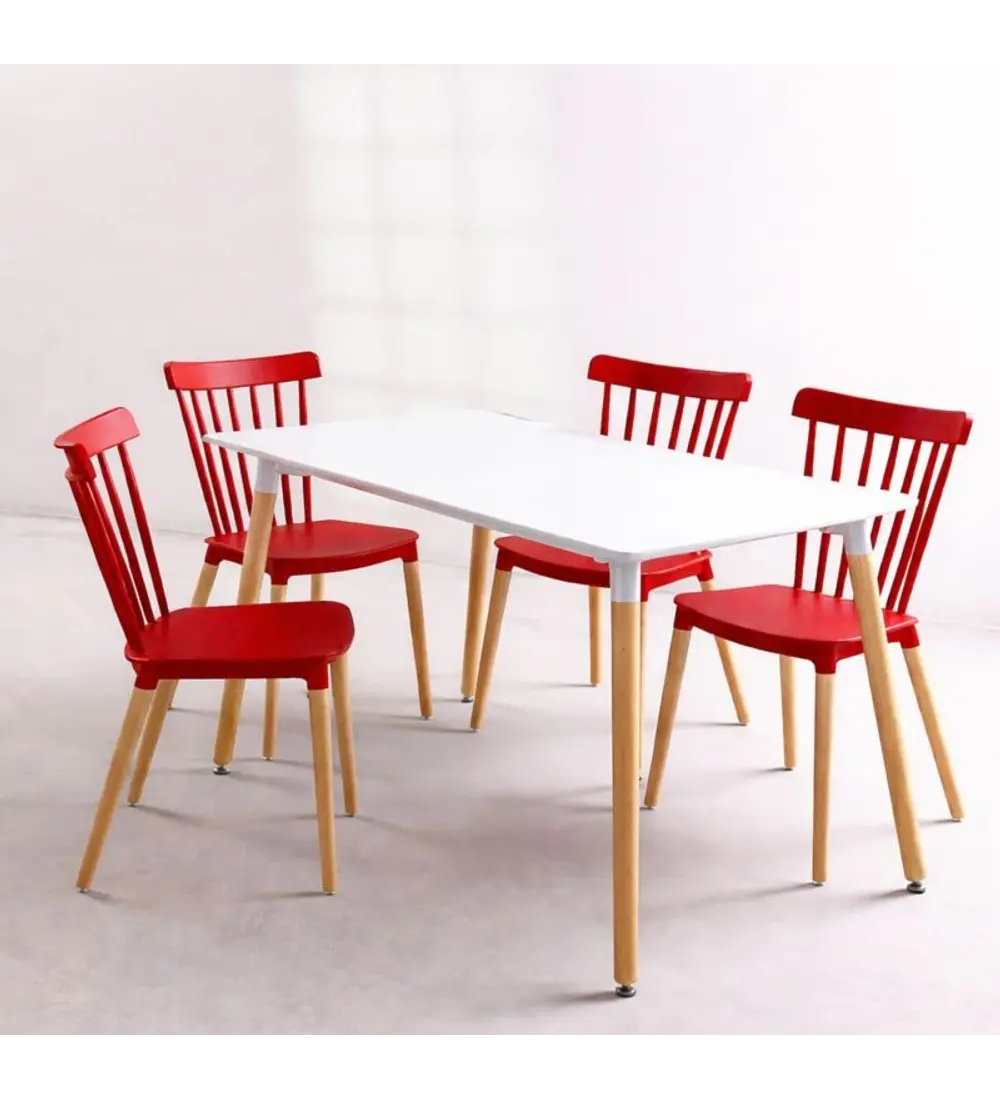 Comedor Mesa Rectangular Melamina 130x80cm + 4 Sillas Windsor 